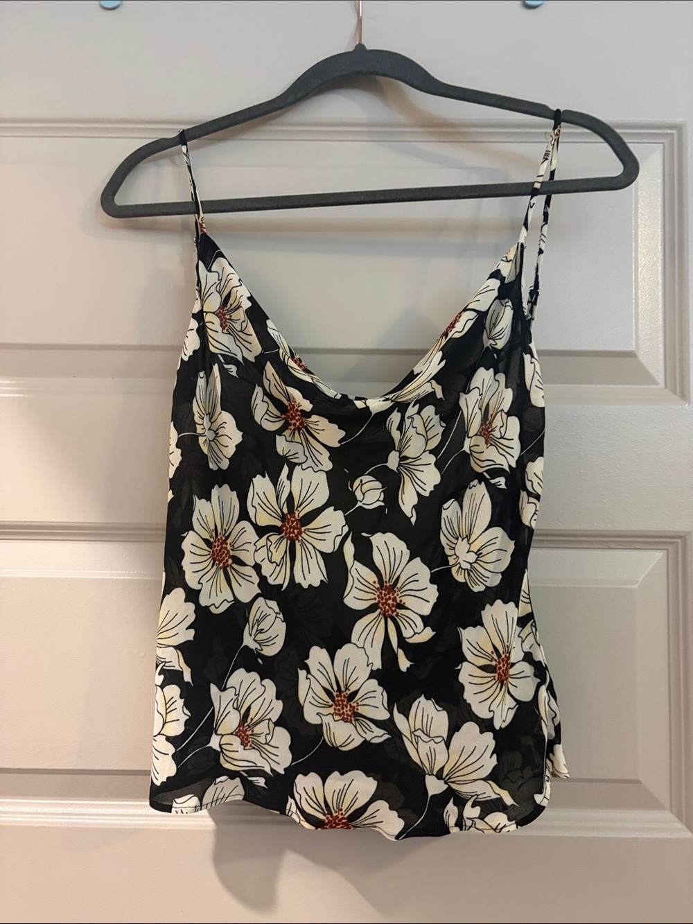 Reformation Black Floral Satin Cowl Camisole